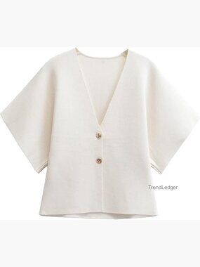 Oversized Short Sleeve Cardigan V Neck Lightweight Knit Sweater